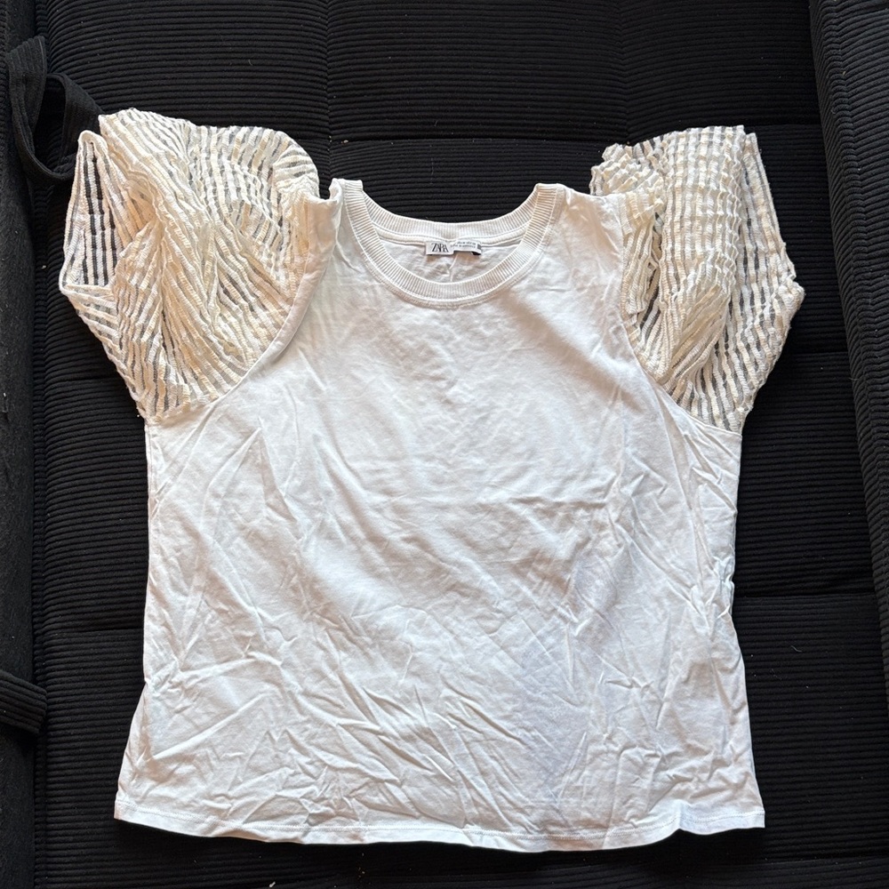 Zara Cream Blouse with Textured Sleeves
